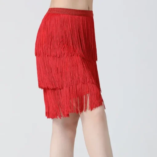 Belly Dance Latin Dance Skirts Fringed Tassel Pure Color Splicing Women's Training Performance High Spandex