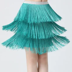 Belly Dance Latin Dance Skirts Fringed Tassel Pure Color Splicing Women's Training Performance High Spandex