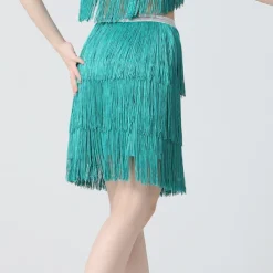 Belly Dance Latin Dance Skirts Fringed Tassel Pure Color Splicing Women's Training Performance High Spandex