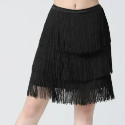 Belly Dance Latin Dance Skirts Fringed Tassel Pure Color Splicing Women's Training Performance High Spandex