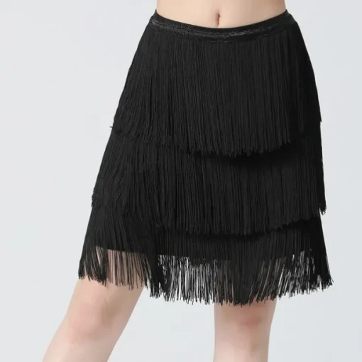 Belly Dance Latin Dance Skirts Fringed Tassel Pure Color Splicing Women's Training Performance High Spandex