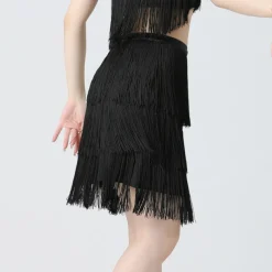 Belly Dance Latin Dance Skirts Fringed Tassel Pure Color Splicing Women's Training Performance High Spandex