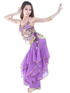 Belly Dance Outfit Belly Dance Coin Beading Women's Performance Sleeveless Natural Chiffon/Belly Dance Costume