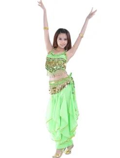 Belly Dance Outfit Belly Dance Coin Beading Women's Performance Sleeveless Natural Chiffon/Belly Dance Costume