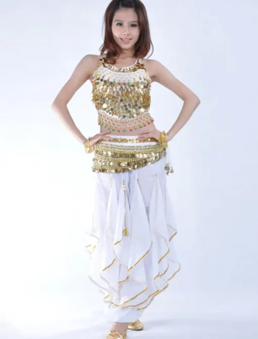 Belly Dance Outfit Belly Dance Coin Beading Women's Performance Sleeveless Natural Chiffon/Belly Dance Costume