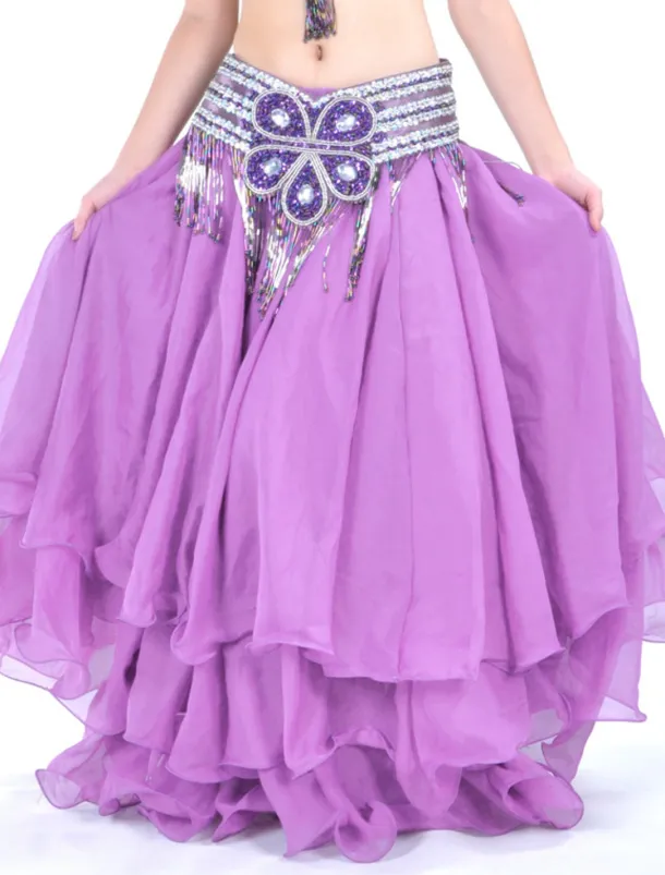 Belly Dance Skirt Draping Tier Women's Training Natural Chiffon