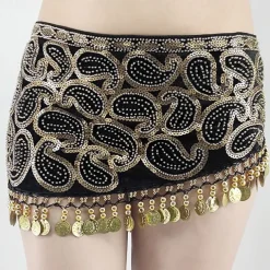 Belly Dance Skirts Gold Coin Beading Splicing Women's Performance Training High Polyester