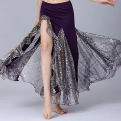 Belly Dance Skirts Pure Color Splicing Tulle Women's Performance Training High Cotton Blend