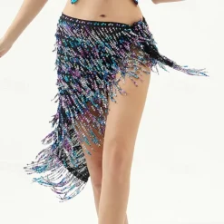 Belly Dance Skirts Pure Color Splicing Sequins Women's Performance Training High Polyester