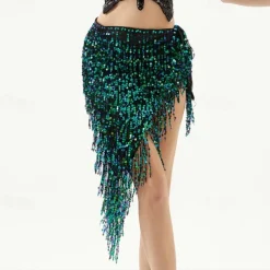 Belly Dance Skirts Pure Color Splicing Sequins Women's Performance Training High Polyester