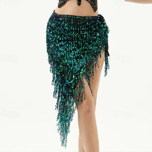 Belly Dance Skirts Pure Color Splicing Sequins Women's Performance Training High Polyester