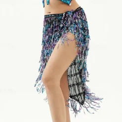 Belly Dance Skirts Pure Color Splicing Sequins Women's Performance Training High Polyester