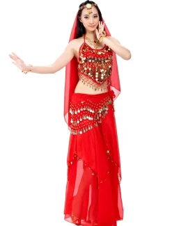Belly Dance Top Coin Beading Sequin Women's Performance 7.87inch(20cm) Chiffon