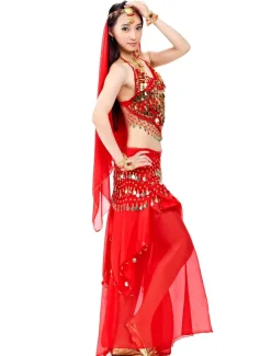 Belly Dance Top Coin Beading Sequin Women's Performance 7.87inch(20cm) Chiffon