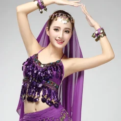 Belly Dance Top Tassel Crystals / Rhinestones Paillette Women's Performance Training Sleeveless Chiffon Sequined Milk Fiber