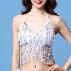 Belly Dance Top Tassel Paillette Sequins Women's Performance Polyester