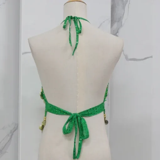 Belly Dance Vest Copper Coin Pure Color Splicing Women's Performance Training Sleeveless High Polyester