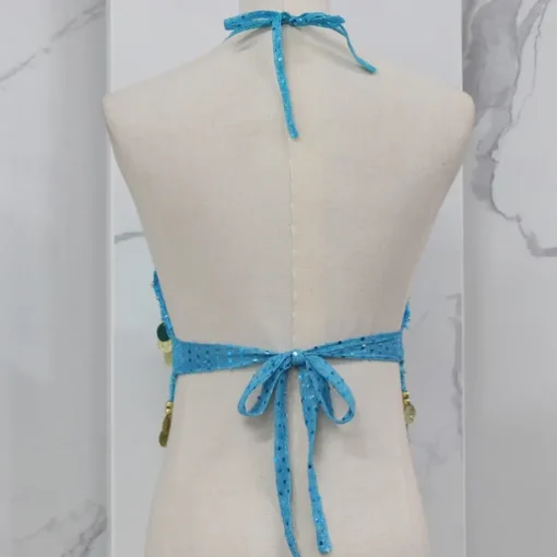 Belly Dance Vest Copper Coin Pure Color Splicing Women's Performance Training Sleeveless High Polyester