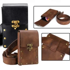 Belt Pouch Waist Bag Fanny Pack Medieval Vintage Leather Pouch Cellphone Holder Holster Carry Belt Purse Pocket Casual Hiking Festival Renaissance Faire Costume Travel Wallet Messenger