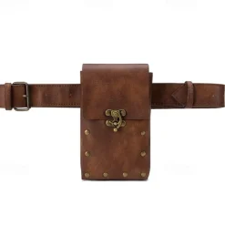 Belt Pouch Waist Bag Fanny Pack Medieval Vintage Leather Pouch Cellphone Holder Holster Carry Belt Purse Pocket Casual Hiking Festival Renaissance Faire Costume Travel Wallet Messenger
