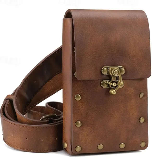Belt Pouch Waist Bag Fanny Pack Medieval Vintage Leather Pouch Cellphone Holder Holster Carry Belt Purse Pocket Casual Hiking Festival Renaissance Faire Costume Travel Wallet Messenger