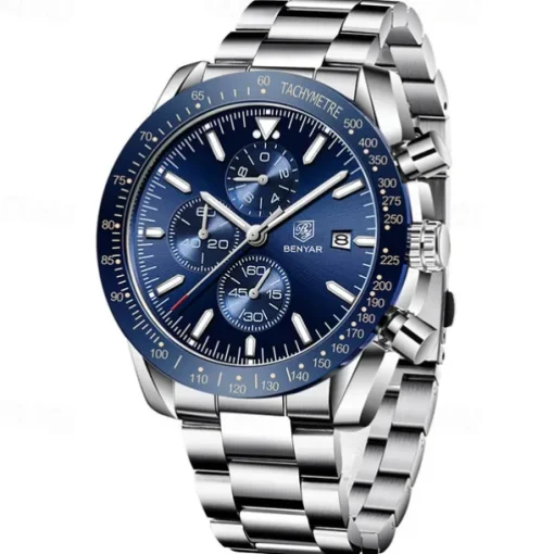 BENYAR Mens Quartz Watches Chronograph Analog Quartz Movement Stylish Sports Designer Wrist Watch 30M Waterproof Elegant Gift Watch for Men