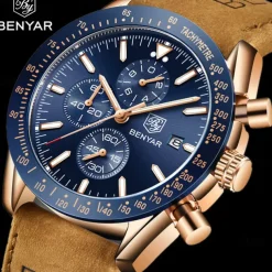 BENYAR Mens Quartz Watches Chronograph Analog Quartz Movement Stylish Sports Designer Wrist Watch 30M Waterproof Elegant Gift Watch for Men