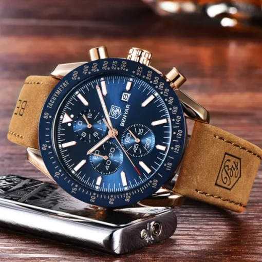 BENYAR Mens Quartz Watches Chronograph Analog Quartz Movement Stylish Sports Designer Wrist Watch 30M Waterproof Elegant Gift Watch for Men