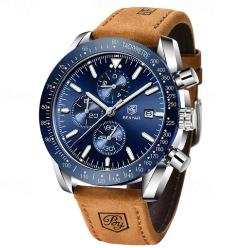 BENYAR Mens Quartz Watches Chronograph Analog Quartz Movement Stylish Sports Designer Wrist Watch 30M Waterproof Elegant Gift Watch for Men