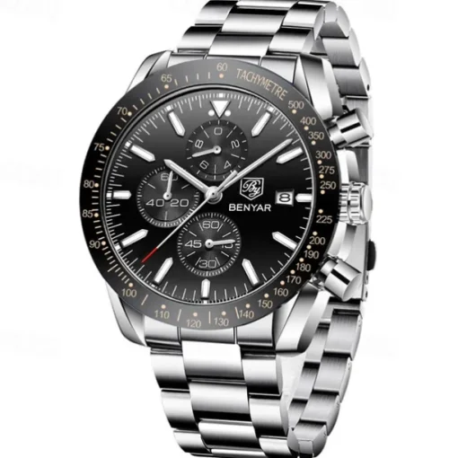 BENYAR Mens Quartz Watches Chronograph Analog Quartz Movement Stylish Sports Designer Wrist Watch 30M Waterproof Elegant Gift Watch for Men
