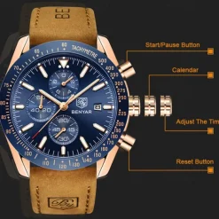 BENYAR Mens Quartz Watches Chronograph Analog Quartz Movement Stylish Sports Designer Wrist Watch 30M Waterproof Elegant Gift Watch for Men