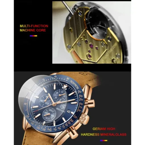 BENYAR Mens Quartz Watches Chronograph Analog Quartz Movement Stylish Sports Designer Wrist Watch 30M Waterproof Elegant Gift Watch for Men
