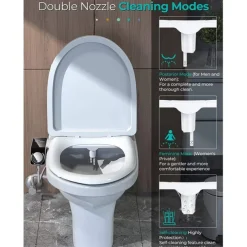 Bidet Attachment for Toilet - Self Cleaning Dual Nozzle, Non-Electric Bidet, Warm Fresh Water Bidet Sprayer With Pressure Controls