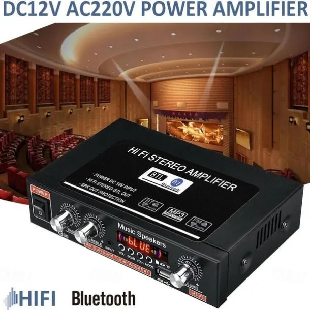 Big promo 800W Car Home 220V/110V 12V Bluetooth 4.0 High Performance 2 Channels TF/U Disk/Remote Control/Power Amplifier FM Radio Auto Power Amplifier
