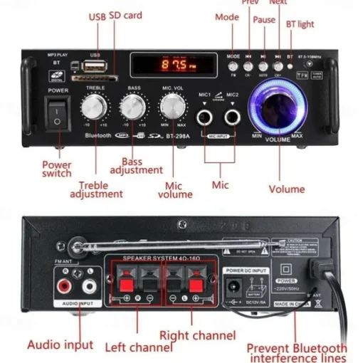 Big Promo!600W 12V/ 220V 2CH Remote Control HIFI Audio Stereo Power Amplifier Bluetooth FM Radio Car Home