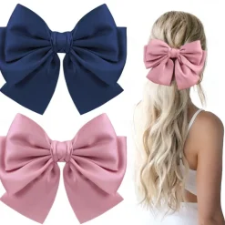 Big Satin Layered Hair Bows for Women Girls 7 Inch Pink Blue Barrette Hair Clip Large Ribbon Bows Style Hair Accessories
