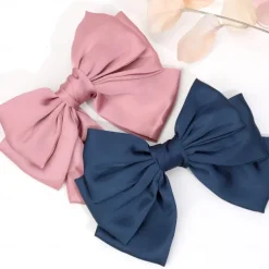 Big Satin Layered Hair Bows for Women Girls 7 Inch Pink Blue Barrette Hair Clip Large Ribbon Bows Style Hair Accessories