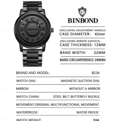 BINBOND Men's New Concept Personalized Creativity Men's Magnetic Suspension Waterproof Men's Watch