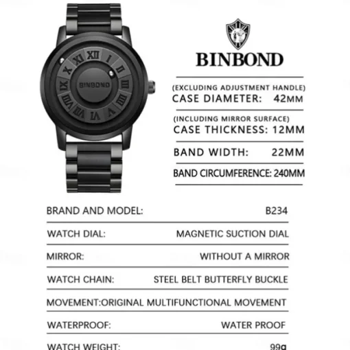 BINBOND Men's New Concept Personalized Creativity Men's Magnetic Suspension Waterproof Men's Watch