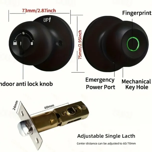 Biometric Smart Door Knob with Tuya App Control Secure Fingerprint Lock for Bedroom Cloakroom Apartments Offices