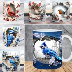Bird Coffee Cup 3D illusion Coffee Mugs, Animal Gift Cup Travel Mug Funny Drinking Cup Desk Decor,11.2oz Ceramic Mug Tea Mug, Birthday Christmas Gifts for Animal Lovniner