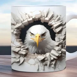 Bird Coffee Cup 3D illusion Coffee Mugs, Animal Gift Cup Travel Mug Funny Drinking Cup Desk Decor,11.2oz Ceramic Mug Tea Mug, Birthday Christmas Gifts for Animal Lovniner
