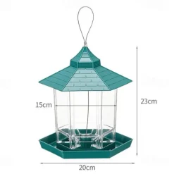 Bird Feeder, Plastic Hanging Wild Bird Feeder for Outdoor Garden Yard Patio Backyard Decoration, Hexagon Shaped with Roof