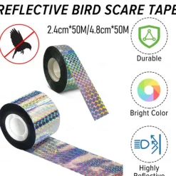 Bird Scare Tape Ribbon, Reflective Tape Ribbon for Birds Woodpecker Scare Reflective Flash Tape Scare Birds Away for Outdoor, House, Garden, Patio, Orchard