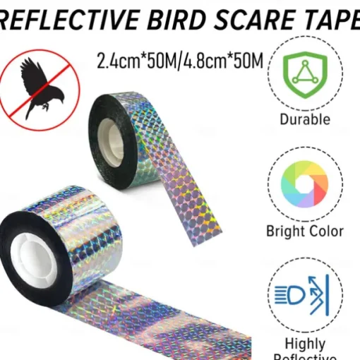 Bird Scare Tape Ribbon, Reflective Tape Ribbon for Birds Woodpecker Scare Reflective Flash Tape Scare Birds Away for Outdoor, House, Garden, Patio, Orchard