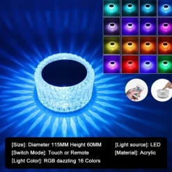 Bird's Nest Crystal Table Lamp Night Light Ambient Light 16 Color RGB Dimmable Touch Remote Control Light 1200mAh Rechargeable Decor Desk Lamp Acrylic Modern Style Romantic Bedside Lamp