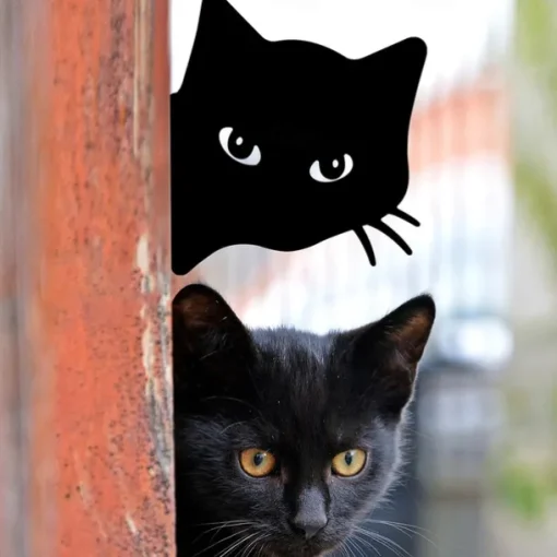 Black Acrylic Peeping Cat Garden Wooden Stake Decoration Cat Head Silhouette Waterproof Outdoor Card Insertion Suitable for Halloween Courtyard Decoration Fence Decoration Available All Seasons 1PC