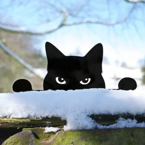 Black Acrylic Peeping Cat Garden Wooden Stake Decoration Cat Head Silhouette Waterproof Outdoor Card Insertion Suitable for Halloween Courtyard Decoration Fence Decoration Available All Seasons 1PC