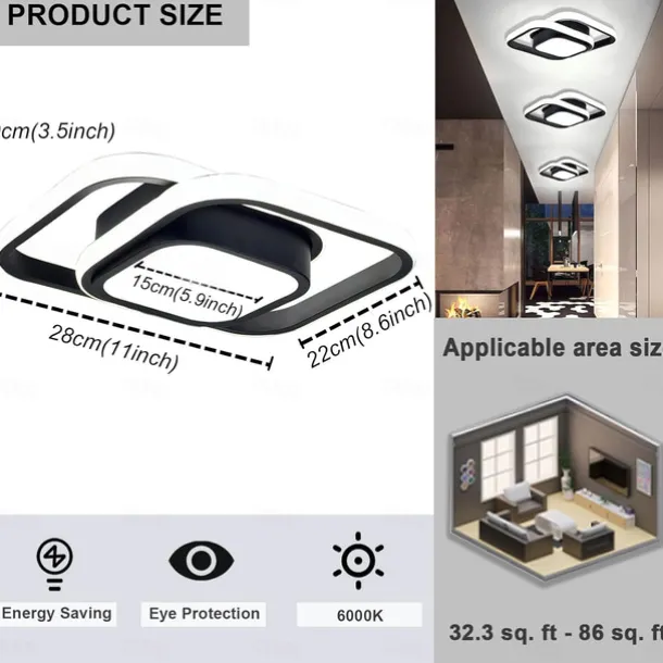 Black and Gold LED Corridor Light Fixtures Modern LED Ceiling Fixtures Close to Ceiling Lights Suitable for Corridors Bedrooms Bathrooms Kitchens Balconies Ceiling Lights