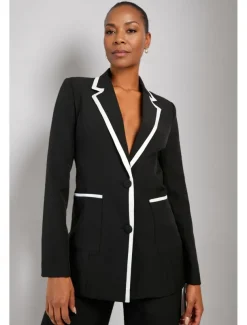 Black and White Two Piece Jumpsuit / Pantsuit Pantsuit Mother of the Bride Contrast Binding Elegant Vintage Simple Lapel Floor Length Stretch Fabric Long Sleeve with Buttons